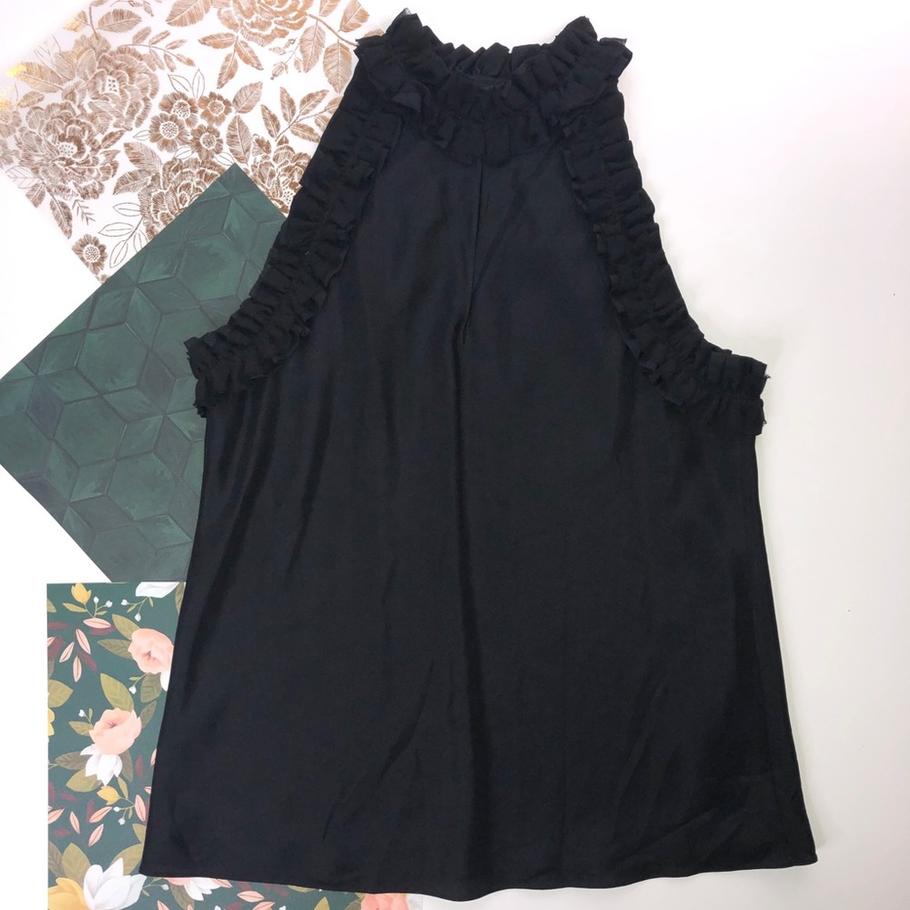 Banana Republic Black Silk Ruffle Racerback Tank